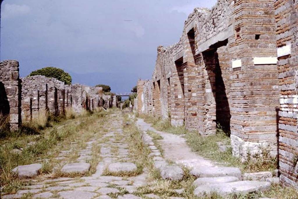 Via di Nola, Pompeii. 1964. Looking east between V.2 and IX.5. Photo by Stanley A. Jashemski.
Source: The Wilhelmina and Stanley A. Jashemski archive in the University of Maryland Library, Special Collections (See collection page) and made available under the Creative Commons Attribution-Non Commercial License v.4. See Licence and use details.
J64f1370

