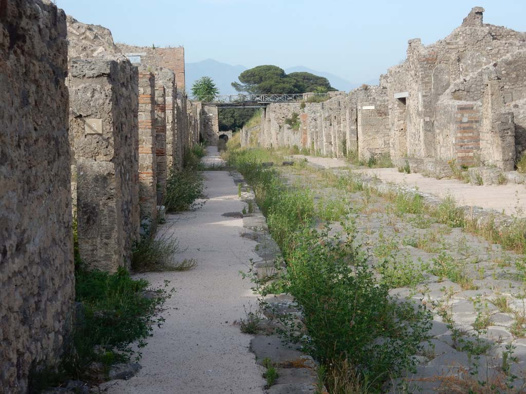 Via di Nola, Pompeii. June 2019. Looking east, with V.4.2, on left and IX.9, on right. Photo courtesy of Buzz Ferebee.