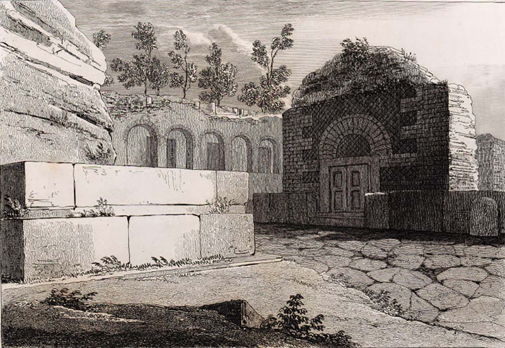 HGE34 Pompeii. 1817 engraving of north side with marble door.
See Cooke, Cockburn and Donaldson, 1827. Pompeii Illustrated: Vol. II. London: Cooke. (pl. 26).
