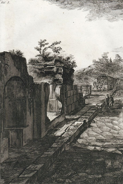 HGW01 Pompeii. Detail from 1804 drawing of view along HGW01, HGW92, HGW93 and HGW04. See Piranesi, F, 1804. Antiquites de la Grande Grece: Tome I. Paris: Piranesi and Le Blanc. (Pl. 5).