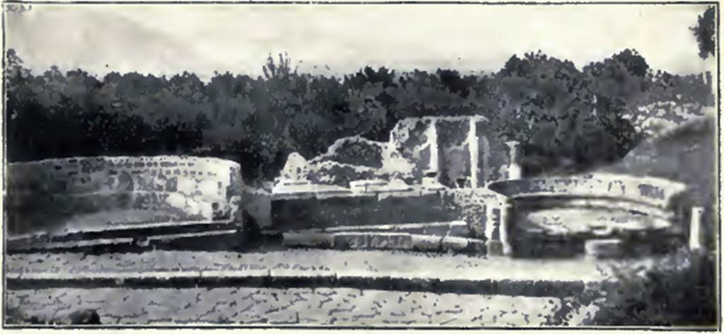 HGW02, 3 and 4 Pompeii. Old photograph, c. 1899, looking across Via dei Sepolcri with HGW03 tomb in centre.