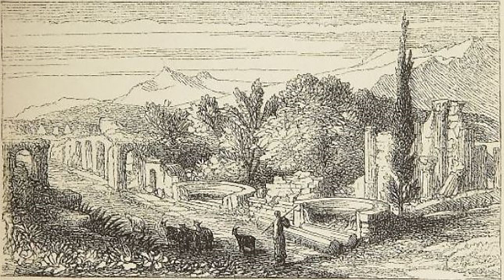 HGW01-4 Pompeii. Woodcut by Samuel Palmer, looking along the tombs towards the Herculaneum Gate
See Dickens C., 1846. Pictures from Italy. Whitefriars, London: Bradbury and Evans.
