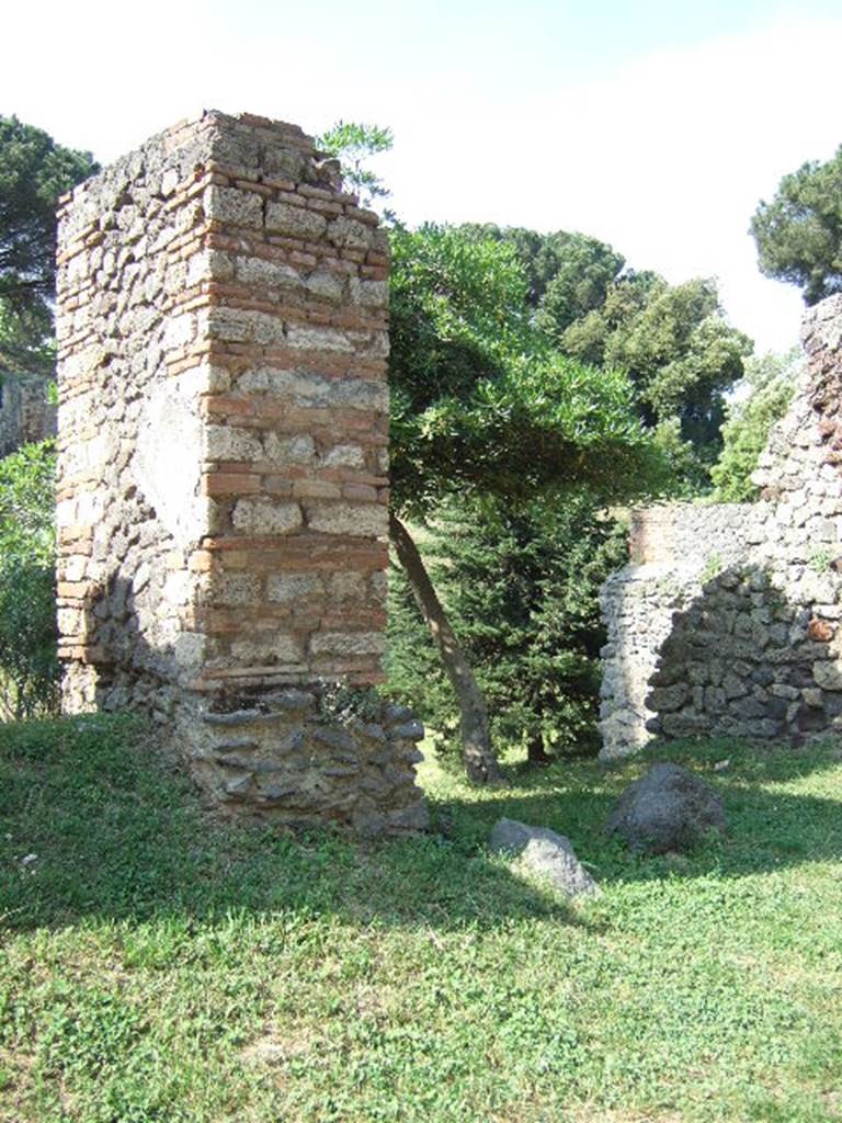 Pompeii Porta Nocera. Side of Tomb 28EN and gap to tomb 30EN. May 2006.