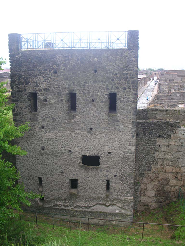 Tower XI, Pompeii. May 2010. 
Looking south at north side of Tower. Photo courtesy of Ivo van der Graaff.
