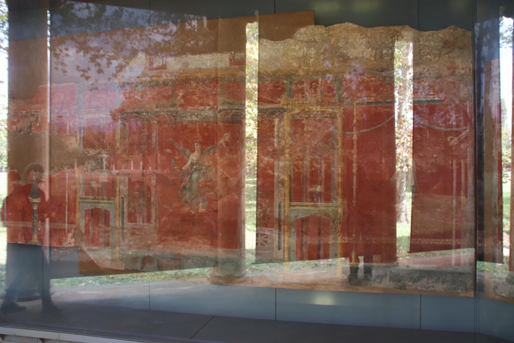 Complesso dei triclini in località Moregine a Pompei. October 2022. Triclinium C, north wall, detail of Sarno River God.
Photo courtesy of Klaus Heese

