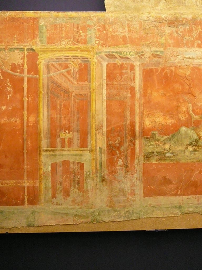 Complesso dei triclini in località Moregine a Pompei. Triclinium C, architectural detail from north wall.