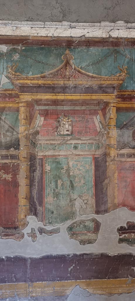 Oplontis Villa of Poppea, January 2023.
Room 23, detail from centre of west wall. Photo courtesy of Miriam Colomer
