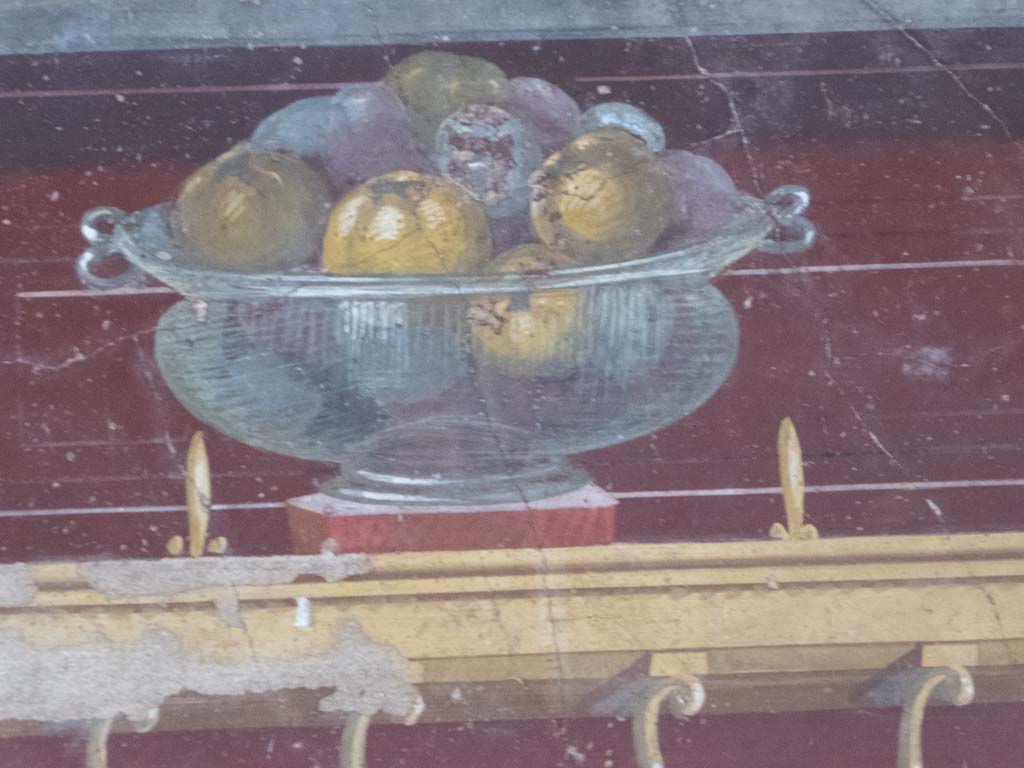 Oplontis Villa of Poppea, September 2017. Room 23, still-life of a glass bowl of pomegranates from upper north wall. 
Foto Annette Haug, ERC Grant 681269 DÉCOR.
