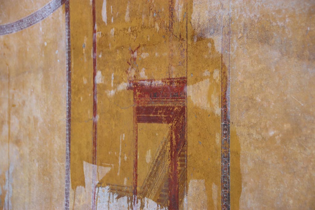 Oplontis Villa of Poppea, May 2024. Room 31, detail of panted decoration on north wall. Photo courtesy of Klaus Heese.