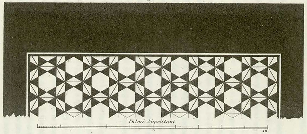Stabia, Villa del Pastore. Room 9, mosaic floor.
See Ruggiero M., 1881. Degli scavi di Stabia dal 1749 al 1782, Naples, tav VI,4a.

