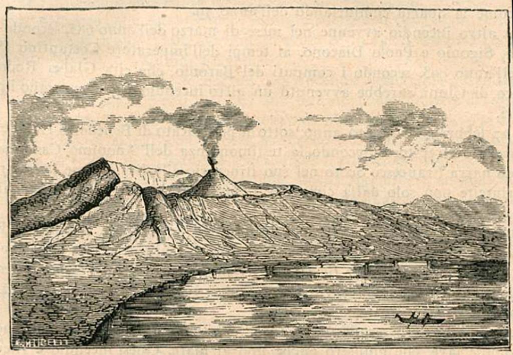 Vesuvius and the eruption of 79AD. 1880 drawing by Luigi Palmieri.
See Palmieri L., 1880. Il Vesuvio e la sua storia. Milano: Tipografia Faverio, fig. 2.
See book on E-RARA
