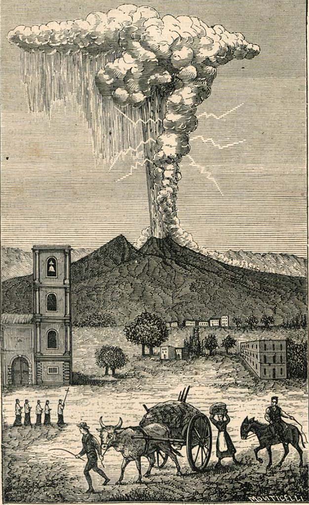 Vesuvius eruption 1822. 1880 drawing by Luigi Palmieri.
See Palmieri L., 1880. Il Vesuvio e la sua storia. Milano: Tipografia Faverio, fig. 14.
See book on E-RARA
