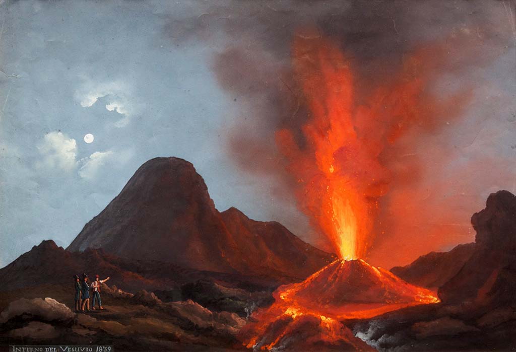Vesuvius Eruption 1839. Painting by Naples School of the interior of Vesuvius.