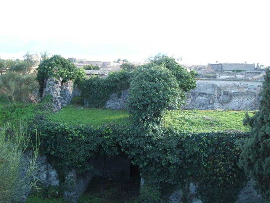 City walls at Pompeii Tower XII. December 2004. Looking south from outside the walls.