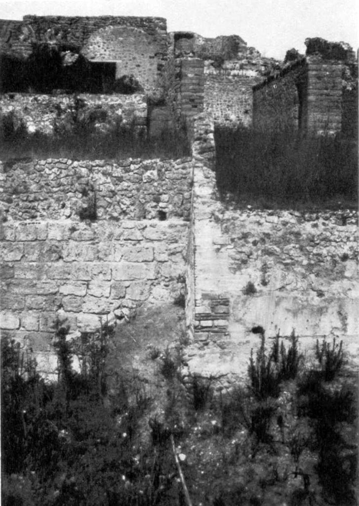 VIII.2.29, on left, and VIII.2.30, on right, Pompeii. Looking north towards terraces at the rear.  
C.1936 photo by Tatiana Warscher.

