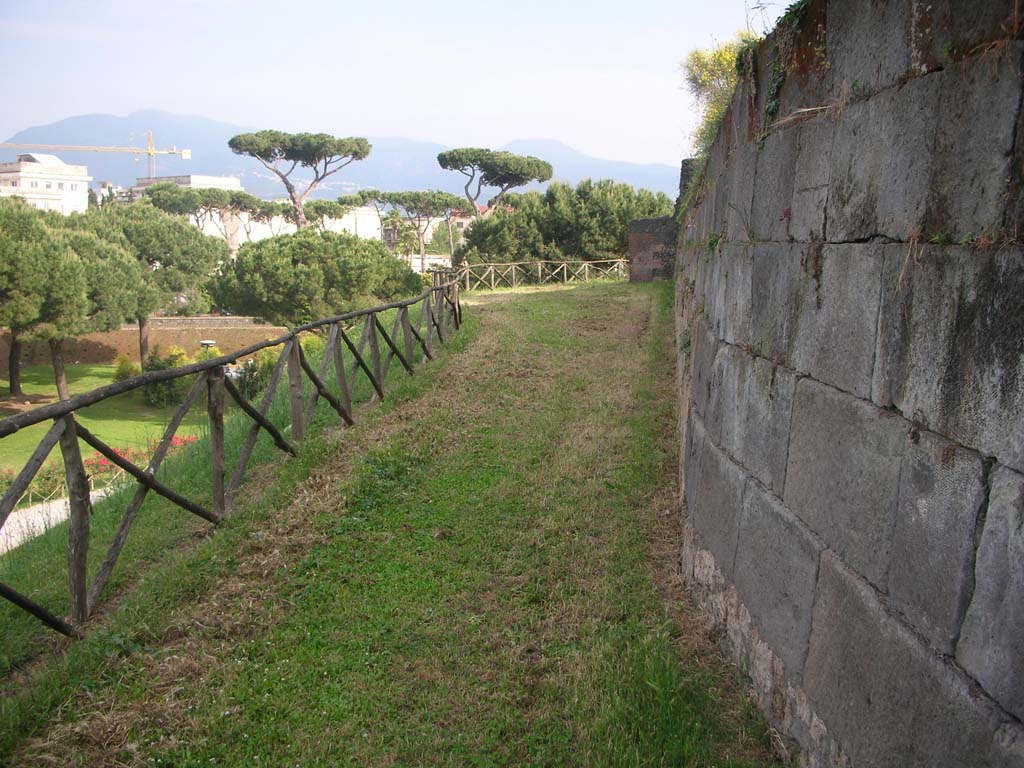 Walls on the east side of Pompeii, May 2010. Looking south towards Tower V. Photo courtesy of Ivo van der Graaff.