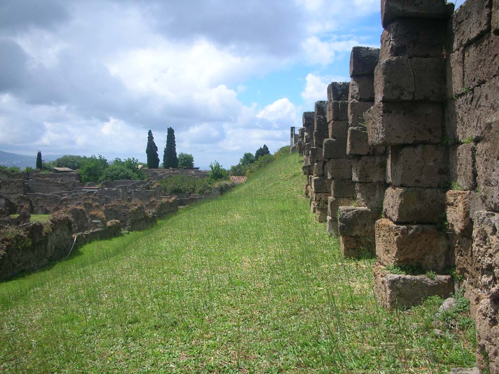 City Walls on north side of Pompeii. May 2010. 
Looking west along south side of City Walls towards Tower XI. Photo courtesy of Ivo van der Graaff.

