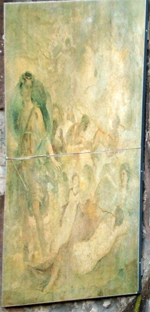 I.4.25 Pompeii. Room 35, south wall of exedra near lower peristyle 32.
Wall painting of Bacchus discovering the abandoned Ariadne.
Now in Naples Archaeological Museum. Inventory number 9286.
See Helbig, W., 1868. Wandgemälde der vom Vesuv verschütteten Städte Campaniens. Leipzig: Breitkopf und Härtel, (1239).
